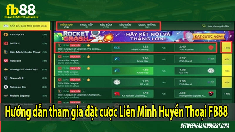 Hướng dẫn tham gia đặt cược Liên Minh Huyền Thoại FB88 